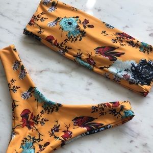 NEW Romwe yellow/orange floral strapless bikini
